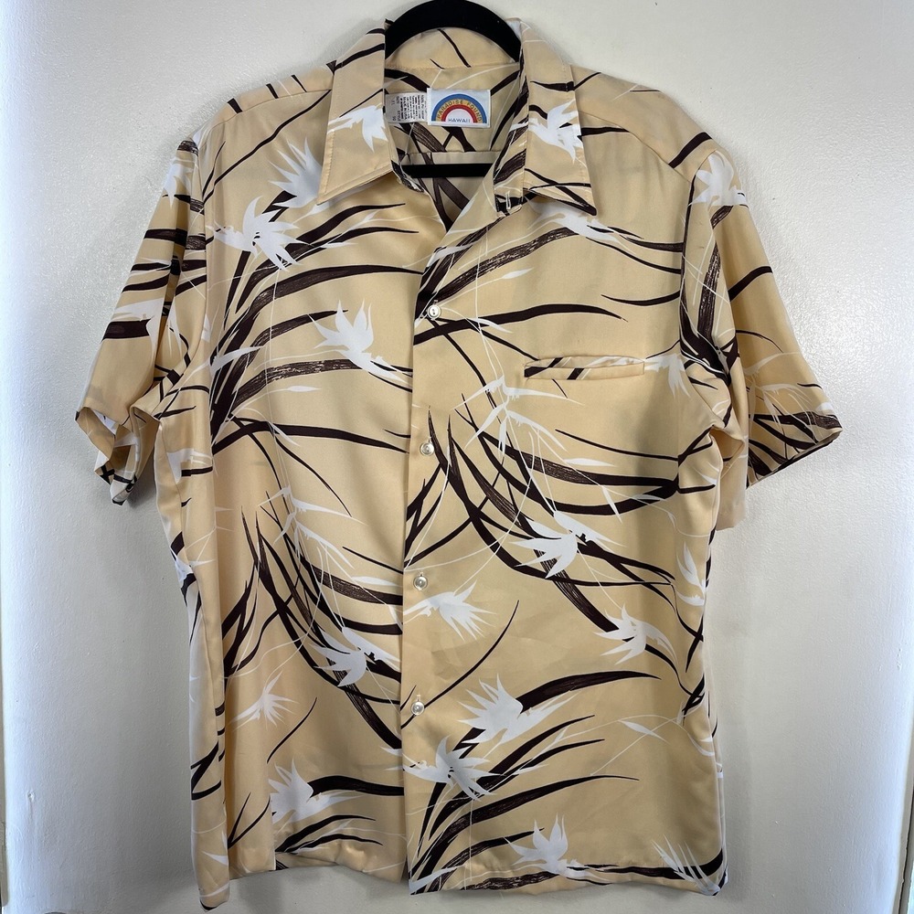 Paradise‎ Found Vintage Hawaiian Shirt Bird of Paradise Men Size XL Brown